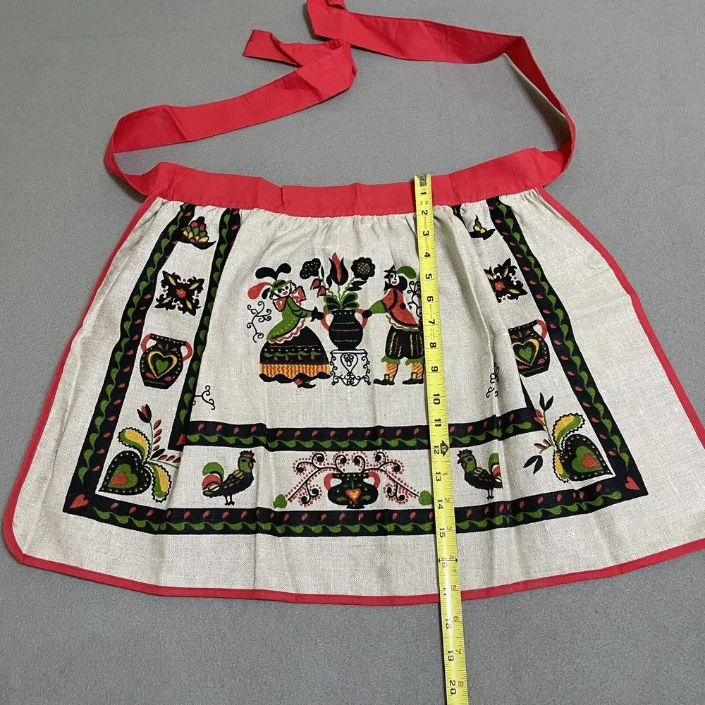 Vintage Apron Linen‎ Pennsylvania Dutch Folk Ceramics Kitchy Linen Cottagecore